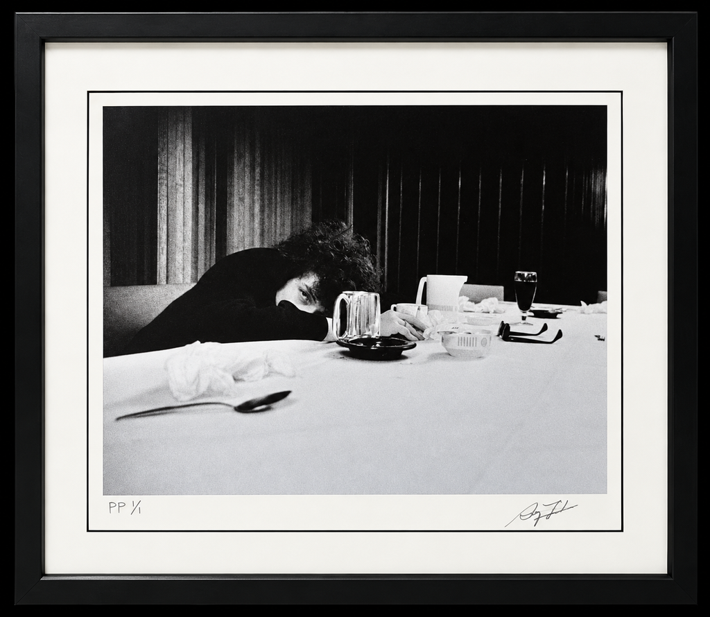 Bob Dylan in Birmingham, England, 1966 by Barry Feinstein in black gallery frame and white mat, shown without reflections