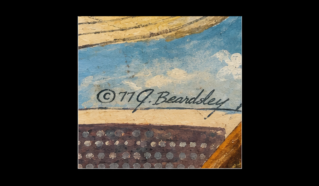 John Beardsley 1977 signature detail on The Eagles Tangerine Bowl original artwork