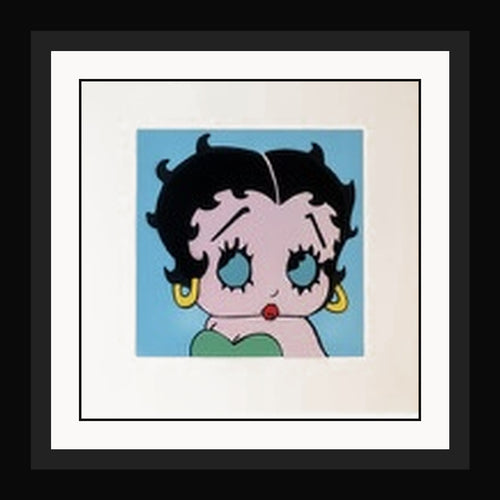 Boop by European Bob hand made original stencil artwork in black gallery frame with even white mat and narrow black inner mat