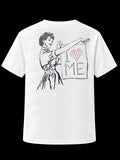 Back of I Love Me European Bob white artist exclusive T-shirt, black background