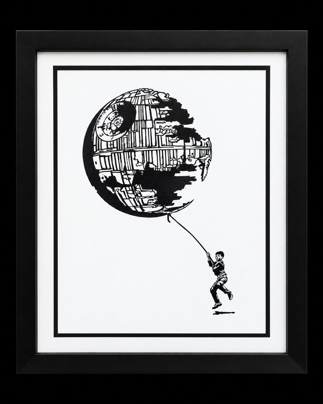 It's A Trap by European Bob, framed on black background with uniform white mat and thin black inner mat