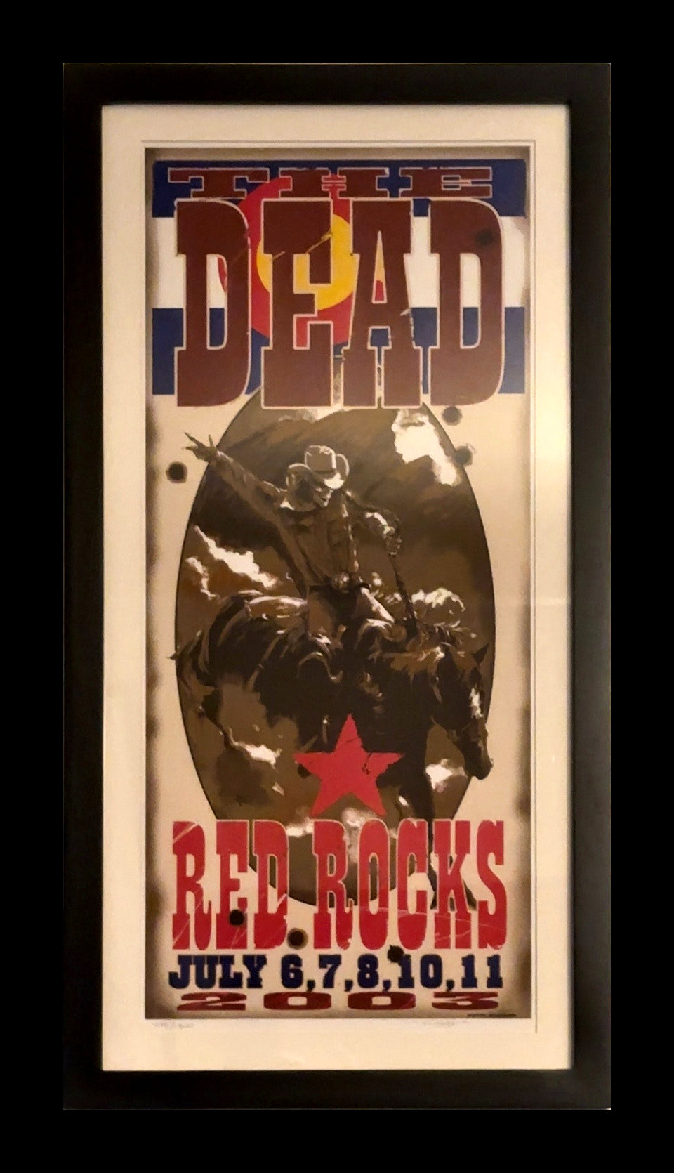 Actual framed The Dead Red Rocks 2003 poster, straightened on black with glare reduced