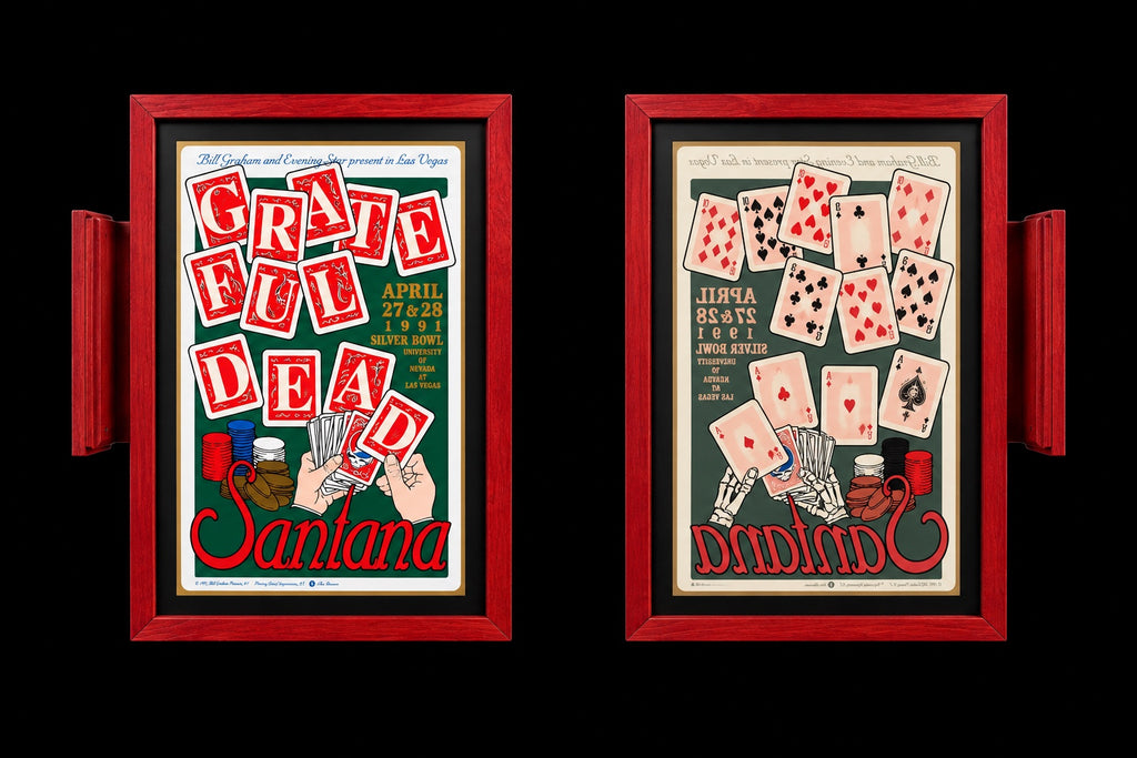 Grateful Dead with Santana April 1991 double-sided perpendicular wall mount frame front and back views