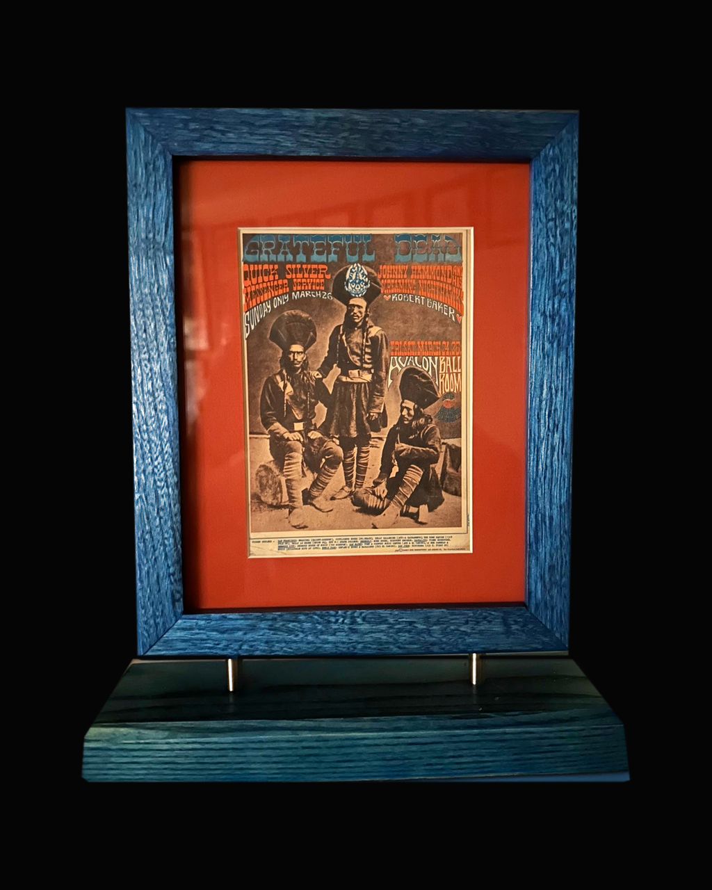 1967 Rick Griffin Grateful Dead postcard in blue frame and matching blue display stand