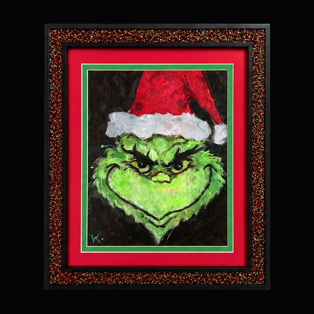 The Grinch original painting by Kevin Thayer, full framed view on black