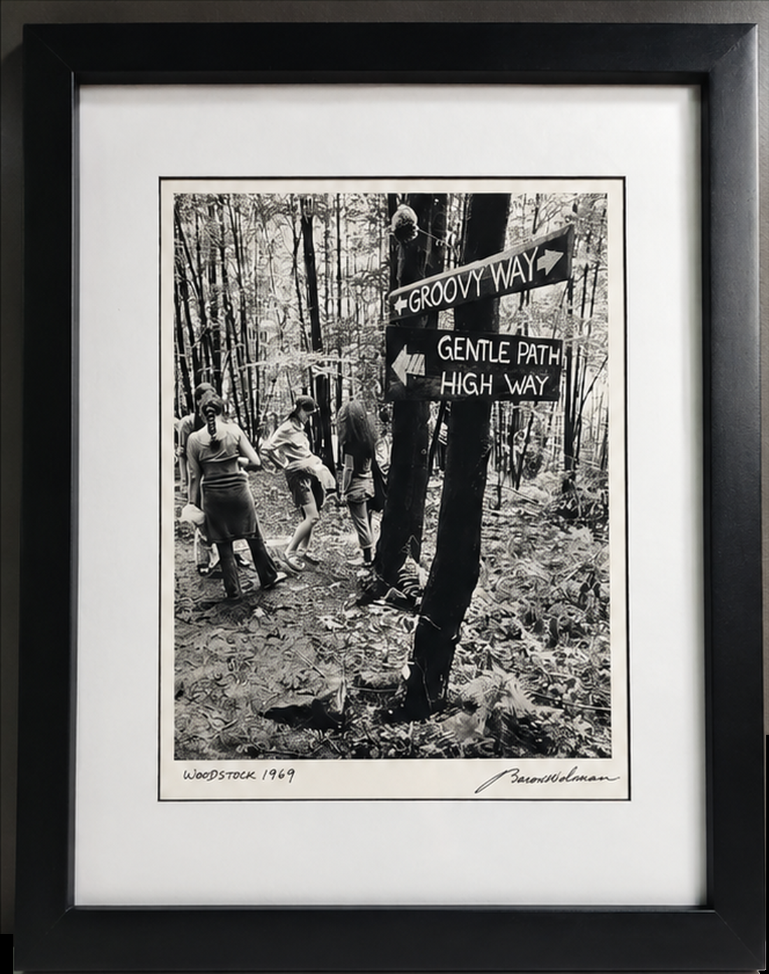 Full framed Groovy Way / Gentle Path Highway at Woodstock 1969 photograph by Baron Wolman, cropped to the black frame