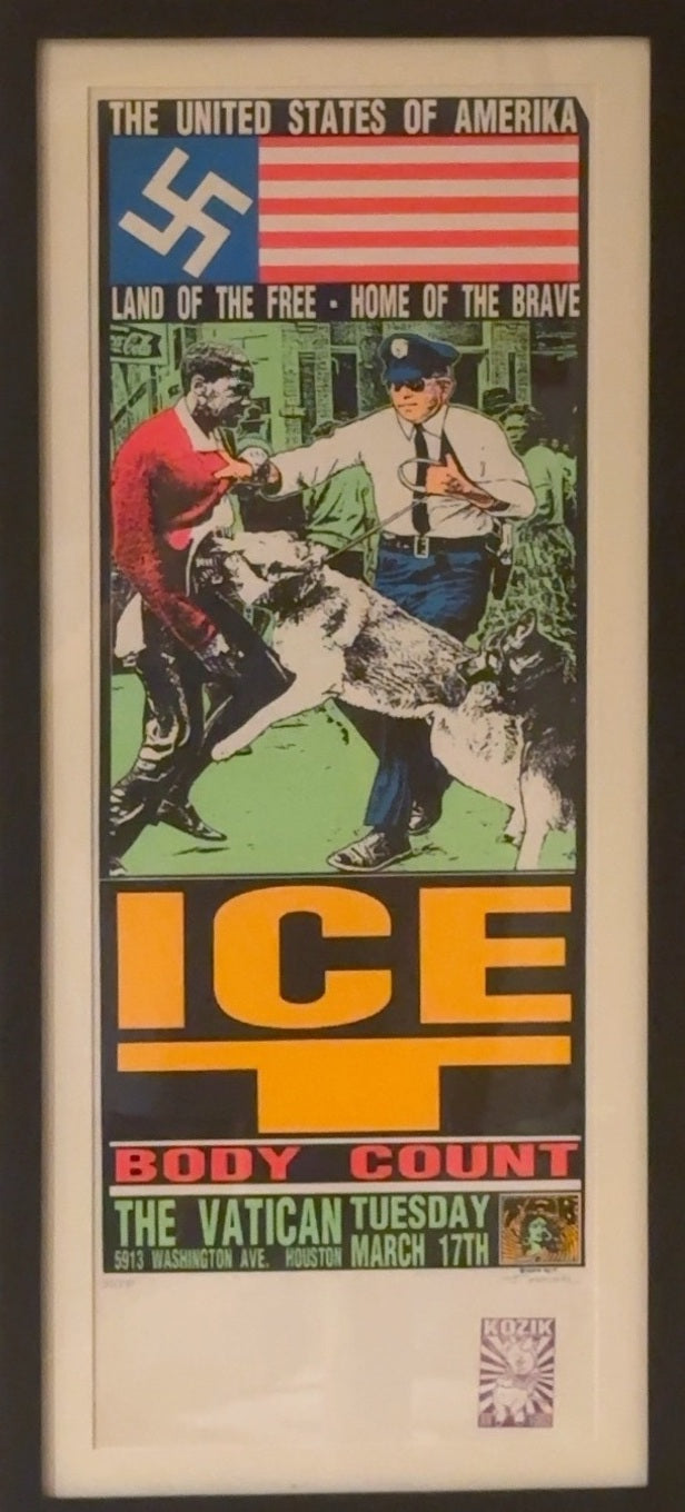 Framed Frank Kozik Ice-T Body Count 1992 poster with clean black frame border