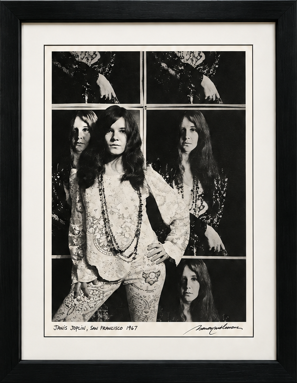 Janis Joplin San Francisco 1967 by Baron Wolman in black gallery frame
