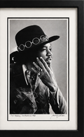 Full framed Jimi Hendrix San Francisco 1968 photograph by Baron Wolman, cropped precisely to the outer frame