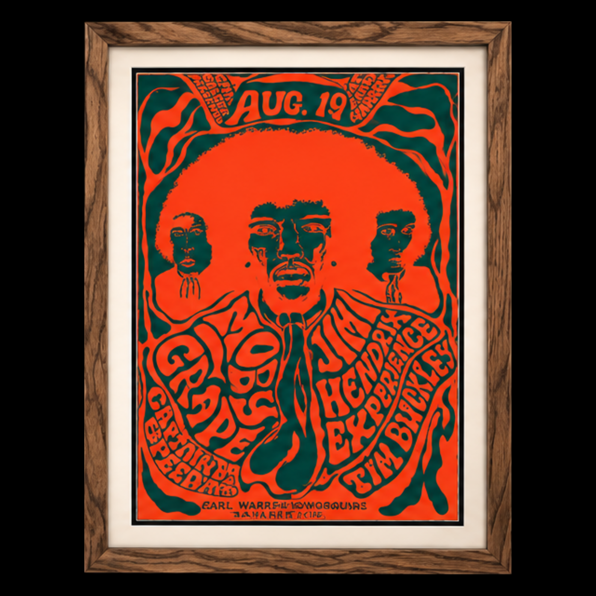 Jimi Hendrix Experience Jim Salzer framed concert poster centered on black