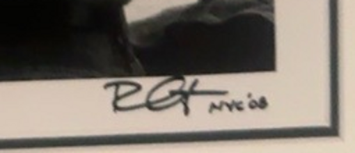 Authentic Bob Gruen signature and NYC 08 notation detail