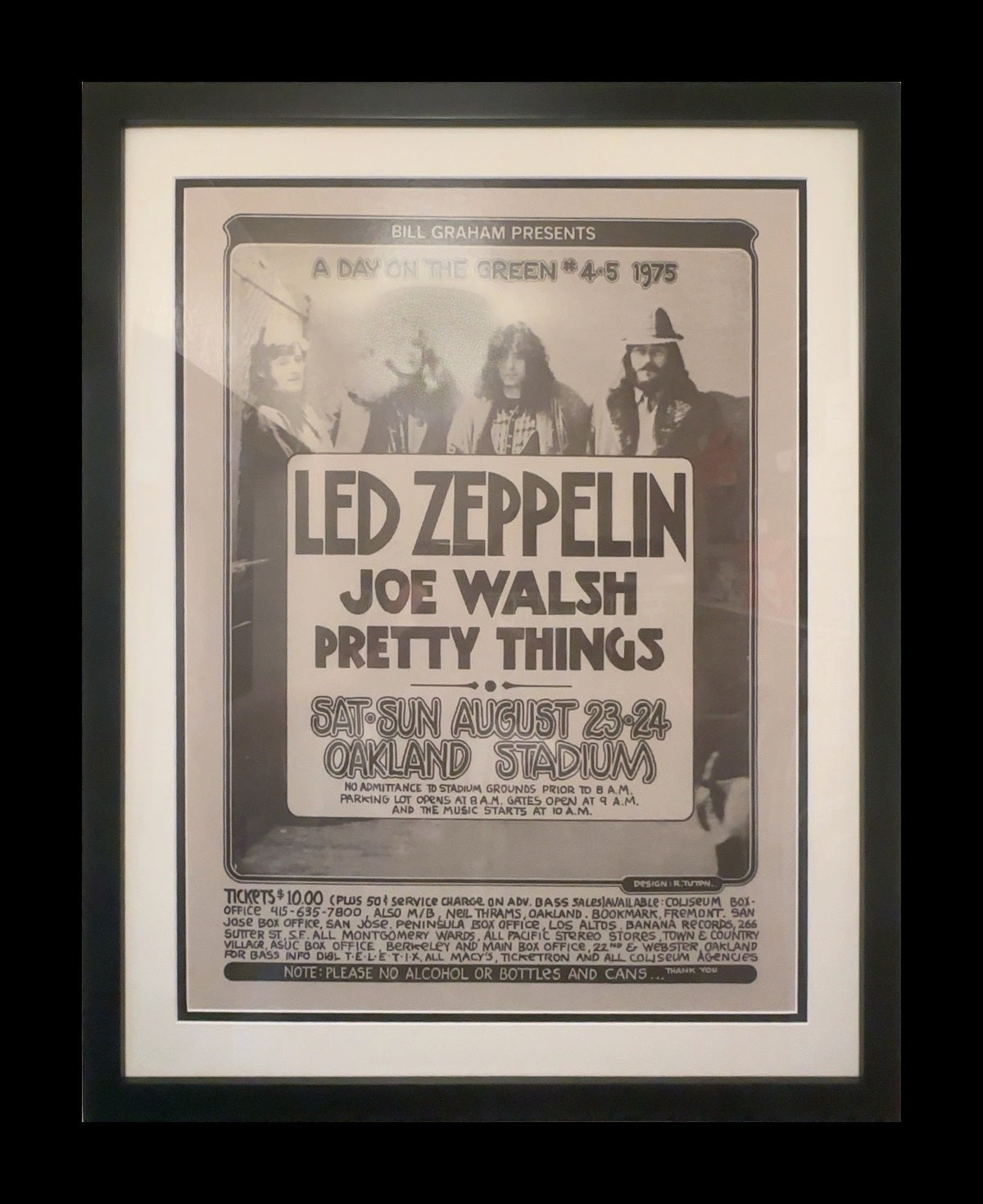 Actual Led Zeppelin A Day on the Green 1975 framed poster photographed and straightened on black