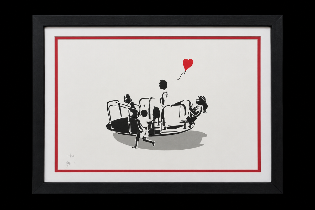 Love Makes the World Go Round by Emo Raphiel Astoria, complete framed print centered against black