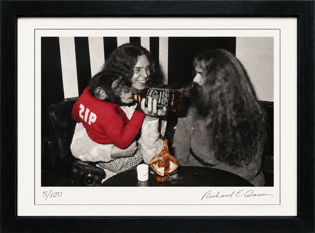 Full framed Lynyrd Skynyrd with Zip the Monkey photograph by Richard E. Aaron, cropped precisely to the outer frame