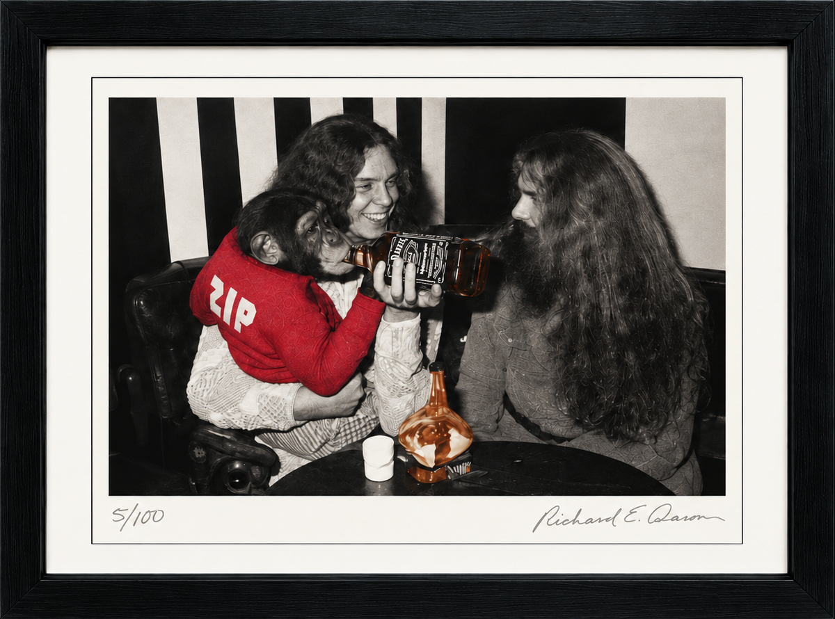 Full framed Lynyrd Skynyrd with Zip the Monkey photograph by Richard E. Aaron, cropped precisely to the outer frame