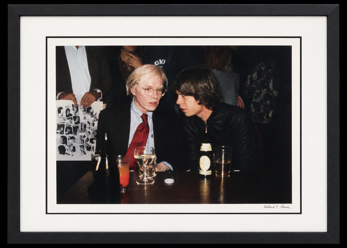 Mick Jagger and Andy Warhol by Richard E. Aaron in landscape black gallery frame