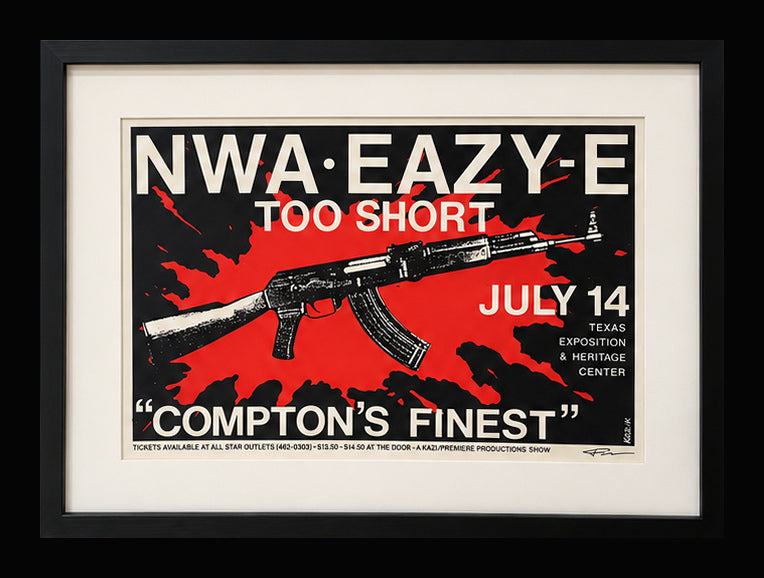 NWA and Eazy-E framed Kozik poster with full frame evenly centered on black