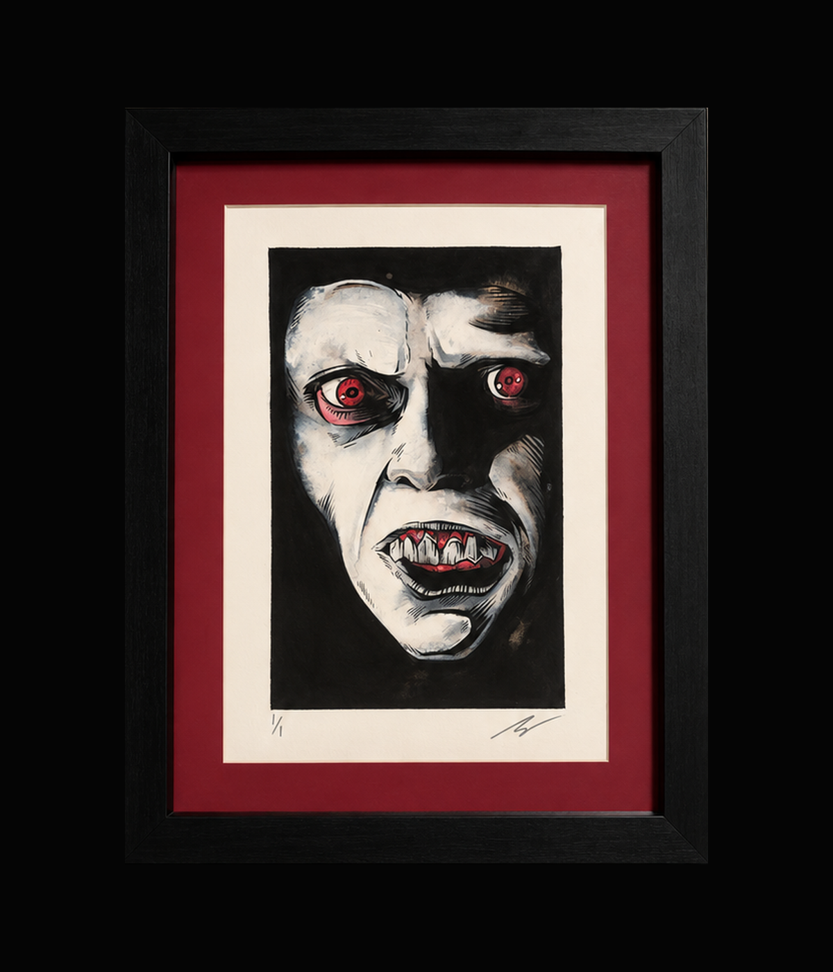 Exorcist watercolor by Rhys Cooper, complete black frame and signed 1 of 1 artwork