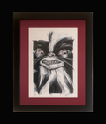 Mohawk from Gremlins original watercolor by Rhys Cooper in full black frame with red mat