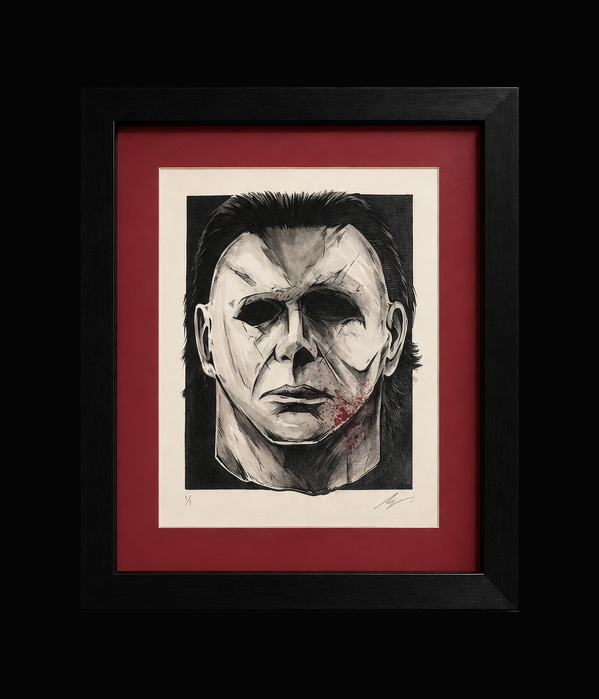 Halloween / Michael Myers watercolor by Rhys Cooper, complete black frame and signed 1 of 1 artwork