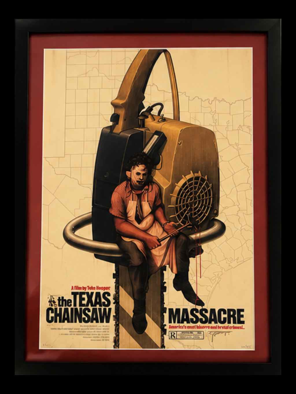 The Texas Chainsaw Massacre screen print in complete black frame with clean edges