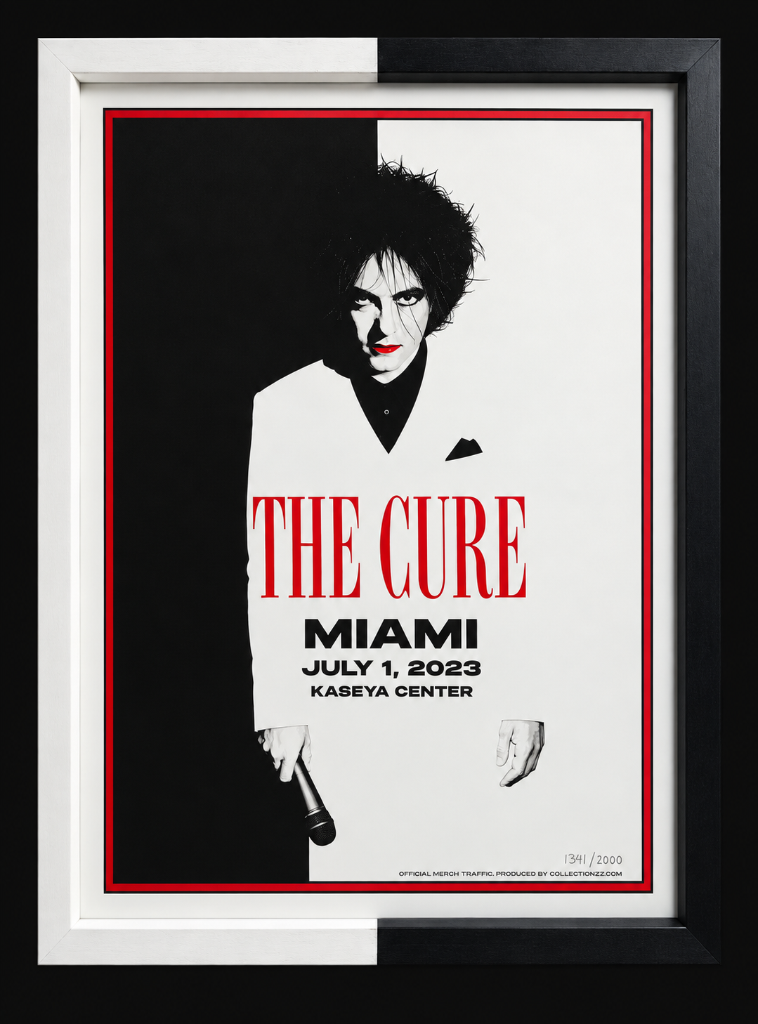 The Cure Miami 2023 framed numbered concert poster, centered on black