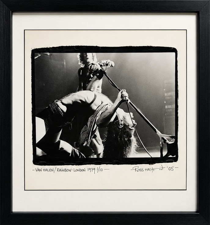Van Halen at Rainbow Theatre London 1979 by Ross Halfin in black gallery frame