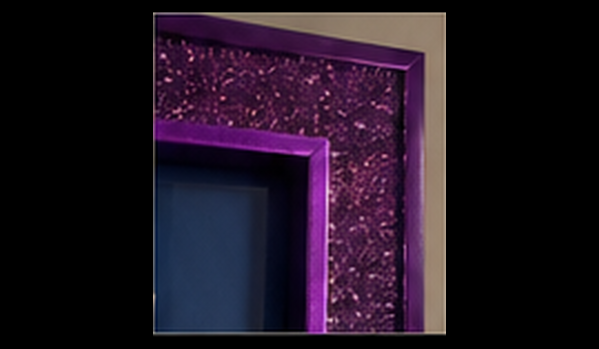 Purple glitter and foil custom-frame detail for Why So Serious